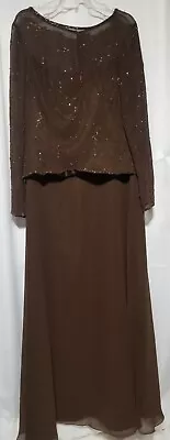 Womens Brown Formal Evening-Prom-Mother Of The Bride Gown W/ Beaded Top Size 16 • $35