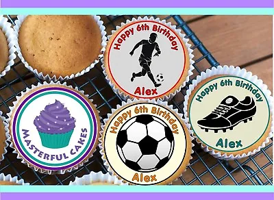 £4.30 • Buy 24 Personalised Football Design Cupcake Toppers Rice Wafer, Icing Precut Option 