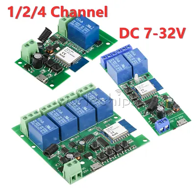 DC 7-32V 1/2/4 Channel USB 5V WIFI Remote Control Relay Switch Module 433MHZ • $6.43