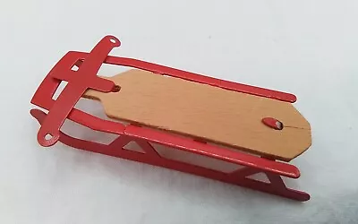 Flyer Sled Sleigh Vintage Dollhouse Accessory Red Metal Wood Winter Outdoor Toy • $12.99