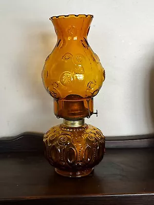 LE Smith Moon And Stars Amber Glass Oil Lamp 12  Tall • $49.99