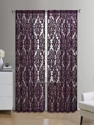  Velvet Sheer Damask Burnout Rod Pocket Single Curtain Panel Purple • $16.69