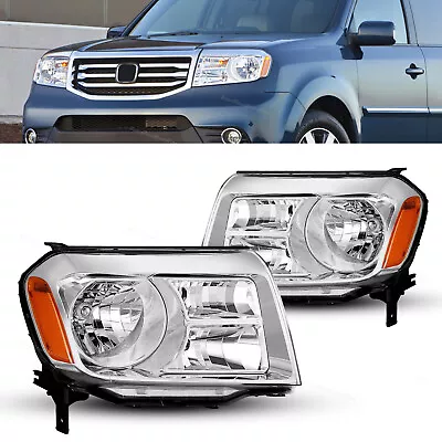 Halogen Chrome Headlights Assembly Lamps L+R For 2012 2013 2014 2015 Honda Pilot • $130.19