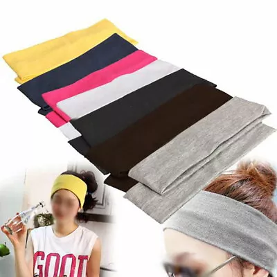 Men's / Women's Solid Sweat Cotton Elastic Headband Wide High Stretch Hair Band • £3.83