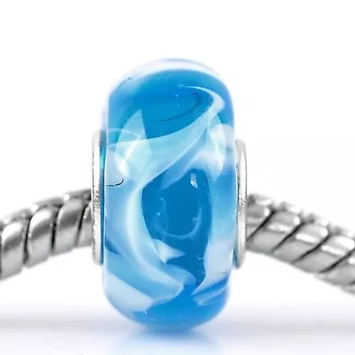 $17.04 • Buy  Ocean Blue Wave  Sterling Murano Glass Bead