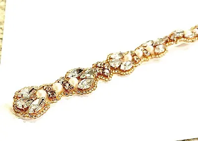 £13.76 • Buy Diamonte & Rose Gold Pearl Crystal Bridal Belt 52cm /17.5mm Ivory Satin Ribbon