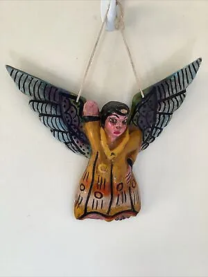 WINGED ANGEL Hanging HAND CARVED COTTONWOOD MADE  MEXICO FOLK ART • $27.99