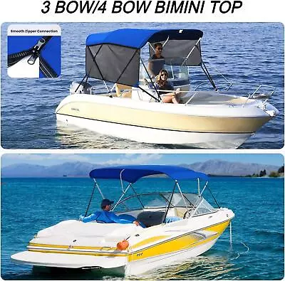 KAKIT 3 Bow 4 Bow Bimini Top Boat Cover With Mesh Sides Frame And Support Poles • $160.83
