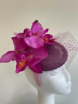 Magenta Fascinator With Loops Orchid Flowers And Netting On A Headband! • £68.21