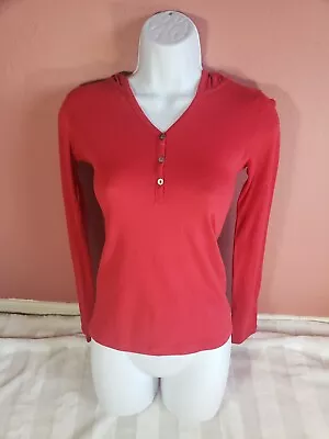 Majestic Paris Hooded Henley Top Cherry Red Soft Cotton Cashmere Size 1 XS NWT • $43.12