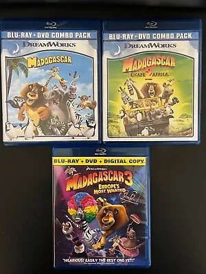 Madagascar Trilogy (Blu-ray Discs ONLY) W/ ARTWORK+CASE! NEVER VIEWED! SEE INFO! • $11.99