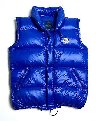 RARE Auth Men's MONCLER Grenoble Blue Down Puffer Logo Vest Gilet Jacket - 5 XL • $690