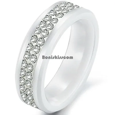 8mm White Ceramic Engagement Wedding Band Unisex Ring W Eternity Round CZ Center • $9.99