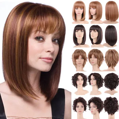 Ombre Bob Style Full Wig With Fringe Bangs Heat Safe Synthetic Hair Wigs Blondea • £18.21