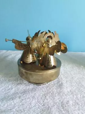 Vintage Brass Music Box 3 Angels W/ Musical Instruments Plays Silent Night • $5.95