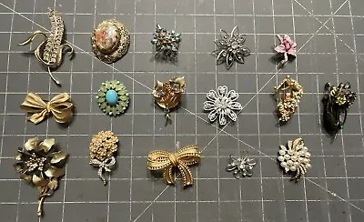 Vintage Costume Jewelry Pins - 16 Pins Very Pretty - Sarah Cov BSK Cora No Marks • $30