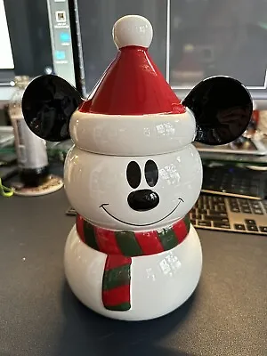 Mickey Mouse Snowman Scarf Holiday Christmas Disney Cookie Jar Canister 11” NEW • $45