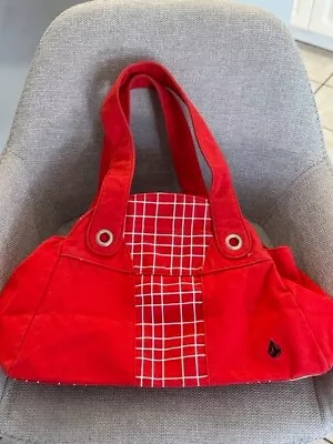 Volcom Red White Double Handle Logo Lightweight Tote Bag Womans Purse Canvas • $26.99