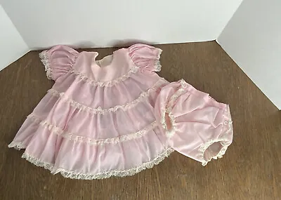 Vintage 60’s Pink Lace Baby Girl Party Dress & Rubber Vinyl Diaper Cover Set • $47.10