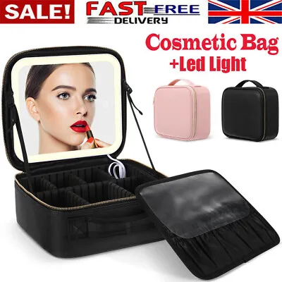 Large Travel Bag Makeup Cosmetic Box Toiletry Storage Case With Mirror LED Light • £29.99