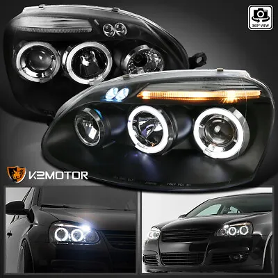 Fits 2006-2010 VW Jetta MK5 Golf Rabbit LED Halo Projector Headlights Black • $158.38