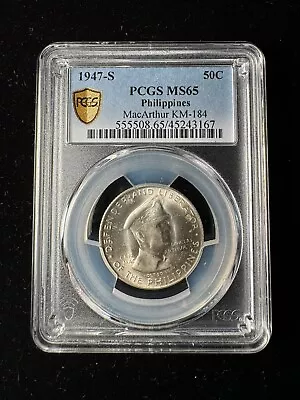 1947-S Philippines MacArthur 50 Centavos PCGS MS65 • $125