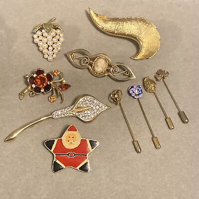 Vintage Brooch And Stick Hat Pin Lot Left Facing Cameo Flowers Grapes • $6
