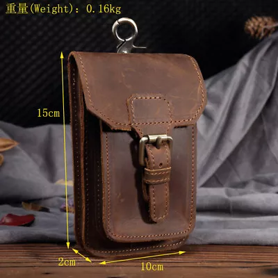 Vintage Waist Genuine Leather Bag  Phone Pouch Men's Outdoor Hiking Hook Belt Hi • £21.39