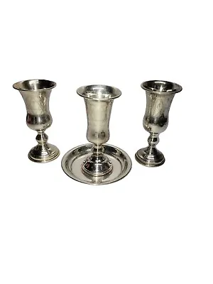 Vintage Three Judaica David Star Sterling Silver Goblet Shot Glass Kiddish Cup • $220
