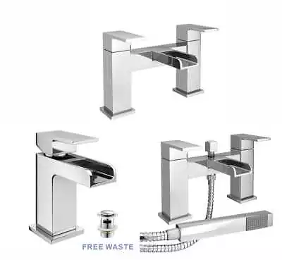 £0.99 • Buy Waterfall Bathroom Taps Chrome Basin Mixer Bath Filler Shower Deck Tap Sets