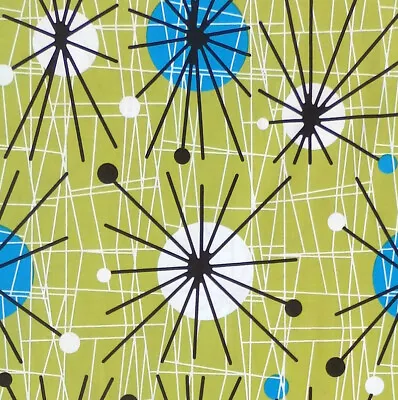 Michael Miller ATOMIC 1950s Retro Sputnik Starburst Fabric - Kryptonite • £9.50