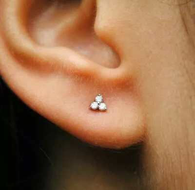 Natural Diamond Trinity Nose Ear Piercing 14k Gold Body Piercing Floral Cluster • $610.47