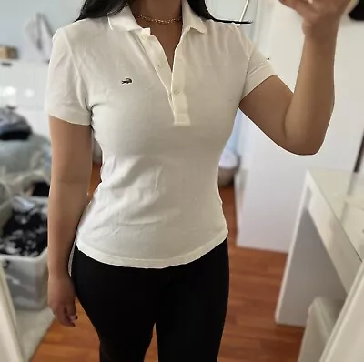 Lacoste Polo Shirt White Women Top Sz 38 8/10 • $15