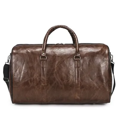 Mens Leather Travel Gym Duffle Sports Weekend Duffel Bag • £20.99