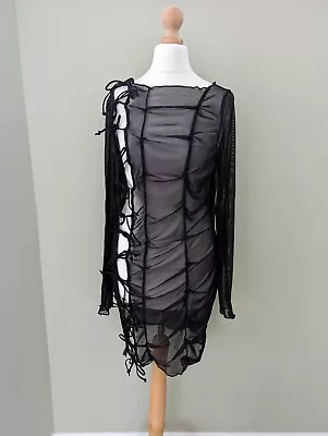 Missguided Side Tie Front Seam Detail Sheer Mesh Mini Dress Cut Out Black Sz 12 • $27.39