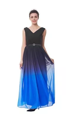 Zaful Medium BlueGradient Color Chiffon Lace Up Formal Evening Dress Maxi Gown • £43.43