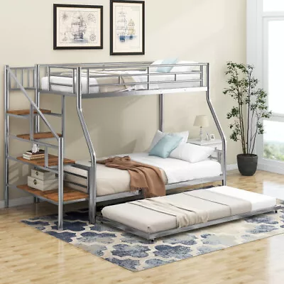 Twin Over Full Bunk Bed With Trundle And Storage Staircases Metal Loft Bunk Beds • $499.99