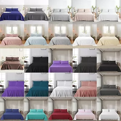 100% Bamboo/Cotton/Microfiber Flat Fitted Sheet Set Double Queen King Bed Soft • $25.99