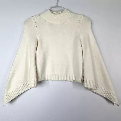 Anthropologie Moth Marina Kimono Sleeve Keyhole Back Cream Crop Sweater Small • $20.29