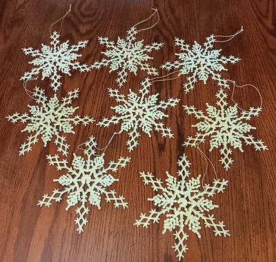 Vintage Snowflake Ornament Plastic Glitter Holiday Christmas Ornaments Set Of 8 • $12.71