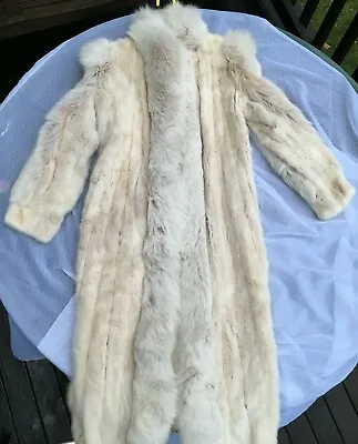 Women White Mink With Fox Trim Long Coat S/M • $798.88