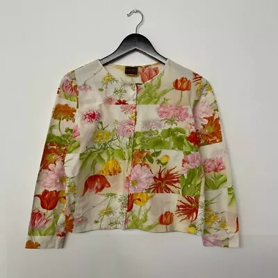 Vintage Kenzo Floral Printed Cotton Cardigan Top Blouse Size L Multicolor • $49