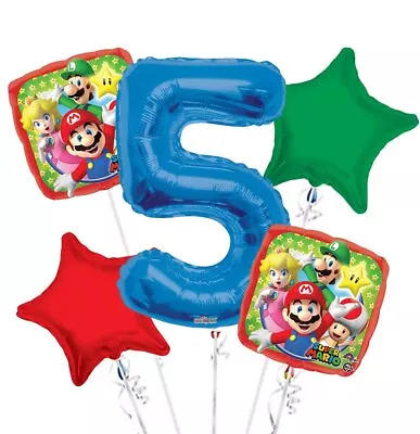 Super Mario Balloon Bouquet 5th Birthday 5 Pcs - Party Supplies • $12.44