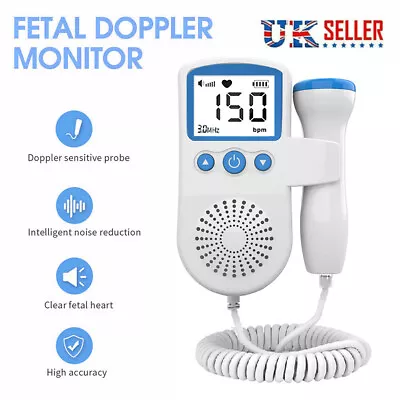 Baby Heartbeat Monitor Fetal Doppler Pregnancy Heart Beat Detector Rate Monitor • £14.69