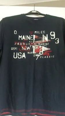 Maine Mens Dark Blue Nautical Theme Crewneck T Shirt Size L Large • £5