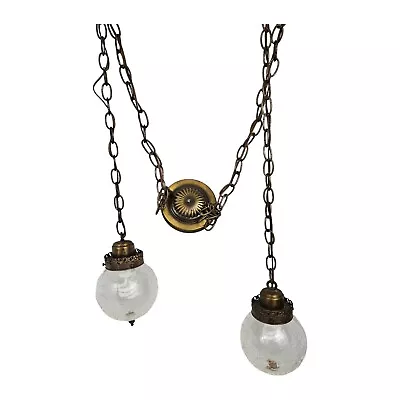 Vintage Ceiling Light Fixture Double Crackle Glass Swag Lamp Mid-Century Modern • $145