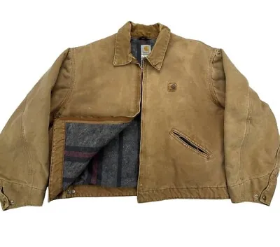 Vintage Carhartt J146 BRN Detroit Jacket Men's 2XL Blanket Lined J97 Workwear • $43