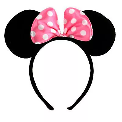 Minnie Mouse Ears Headband Velvet Ears With Pink Bow Fancy Dress Hen Night • £3.99