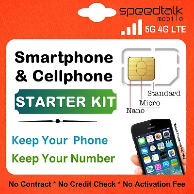 SpeedTalk Smart Phone Plan Starter Kit -Talk Text 5G 4G LTE Data No Contract SIM • $0.99