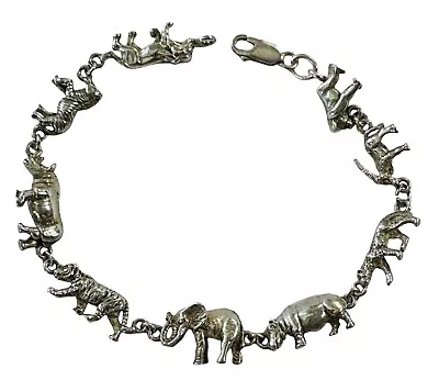 Kabana Sterling Silver African Safari Animals Bracelet 8-1/2” Signed • $125